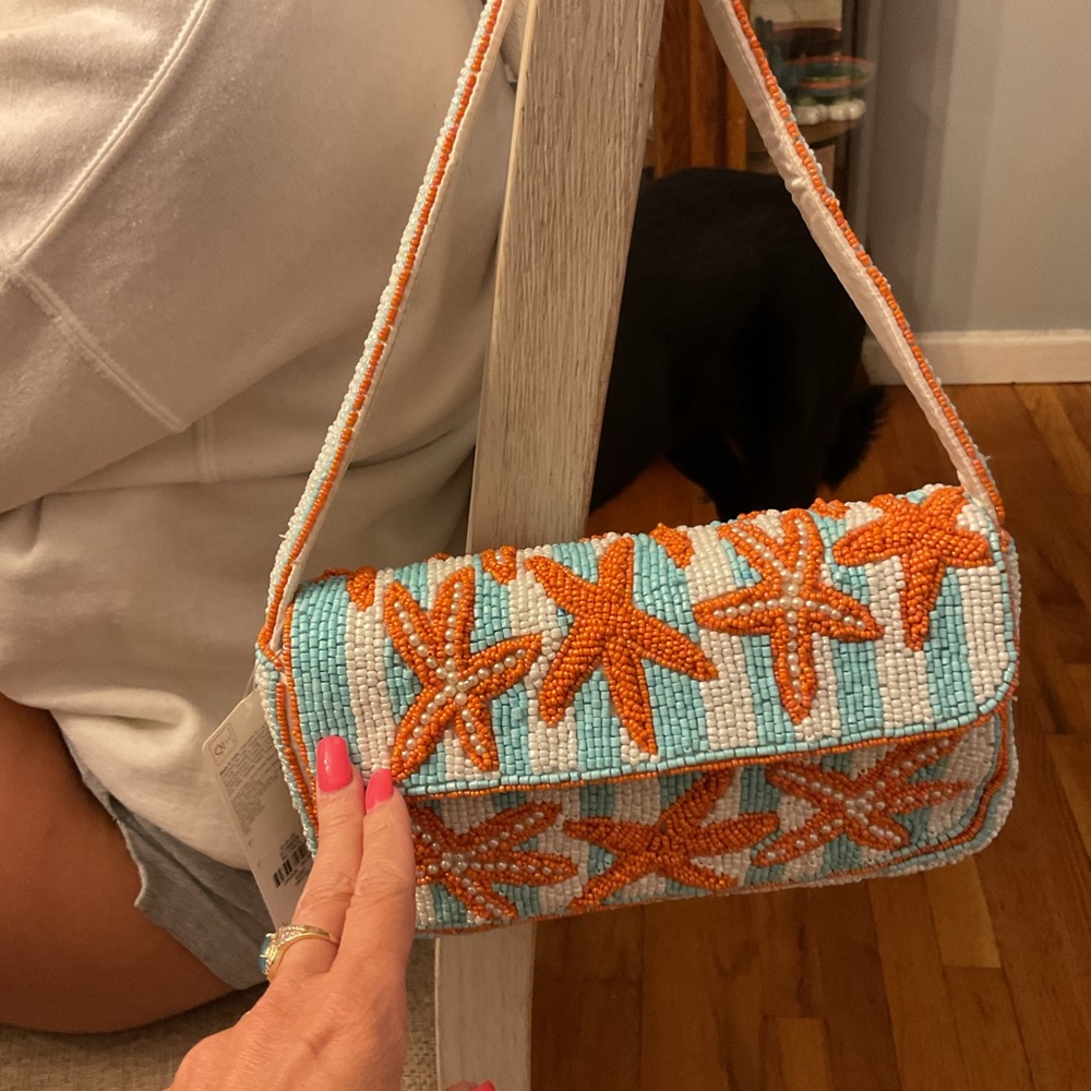 Orange and Blue Beaded Starfish Women's Bag